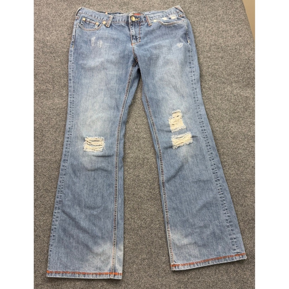 Mossimo Bootcut Jeans Womens 15 Blue Distressed Mid Rise Denim Y2K Grunge Indie